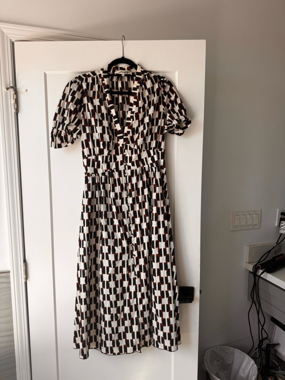Diane Von Furstenberg Cream, Black and Brown Geometric Midi Dress
